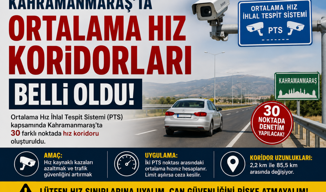 Kahramanmaraş'ta Ortalama Hız Koridorları Belli Oldu: 30 Noktada Denetim Yapılacak